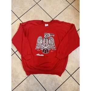 Vintage 90s Alaska Thunderbird Sweatshirt Hanes USA 50/50 Red Size L Morning Sun